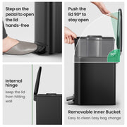 Cesun Small Bathroom Trash Can with Lid, 1.6 Gal, Soft Close, Matte Black | Step pedal soft close, Slim 5.9in fits narrow spaces, Stainless steel, Anti-fingerprint, Removable inner bucket, Odor seal