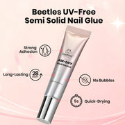 Beetles Semi Solid Nail Glue, 10g Super Strong Nail Glue for Press Ons | No UV Lamp Needed, Air-Dry Formula with Gap-Filling Texture for Easy Control, Quick-Drying Long-Lasting Hold