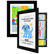 Americanflat 8.5x11 Changeable Kids Art Frame 2-Pack - Black | Holds 100 art pieces, magnetic front door, built-in keyholes for wall display, stores finished artwork