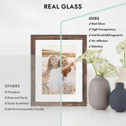 Hongkee 8x10 Picture Frame with Real Glass Wood Frame(Rustic Brown, 1 Pack) | Fits 8 x 10 Photos for Wall or Tabletop Display - Includes Easel Back, Vertical Hang - Ideal for Home, Office