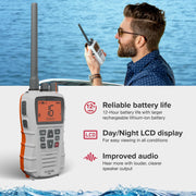 Cobra BlueBound 350 VHF Handheld Marine Radio - White, 6-Watt, Floats | Long Range, NOAA Weather Alerts, International Functionality, IPX7 Waterproof, USB-C, Submersible, LCD Screen, Belt Clip