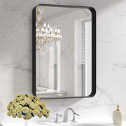 LOAAO 22X30 Inch Black Bathroom Mirror Metal Framed | Rounded Rectangle, Matte Black Bathroom Vanity Mirror, Anti-Rust, Hangs Horizontally or Vertically