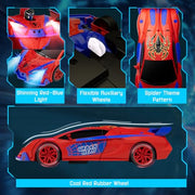 Qumcou Spider-Themed Toys for Boys 3-8,1:16 Transforming Remote Control Car | Easy 2.4GHz Controls, One-Button Transforming RC Cars.Shining Red Blue Light,360° Spins for Indoor Play.Fun Gift for Boys