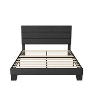Allewie Queen Size Platform Bed Frame with Fabric Upholstered Headboard | Wooden Slats Support, Fully Upholstered Mattress Foundation, No Box Spring Needed, Easy Assembly, Noise-Free, Dark Grey