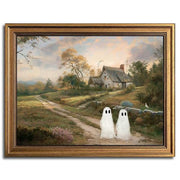 Wemandh Framed Halloween Decorations Fall Decor Wall Art, Rustic Landscape Wall Decor, Cute Ghost Decor Wall Art, Aesthetic Halloween Wall Decor (9.5''x12'')