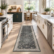 Black Boho Washable 2x6 Runner Rugs for Hallway Kitchen Bedroom Beside Laundry Room Bathroom Rug, Pet & Kids Friendly, Non Slip Low Pile Stain Resistant Soft Foldable Long 24 x 72 Floor Carpet