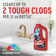 Drano Max Gel Drain Clog Remover & Cleaner, Safe for All Pipes/Septic, 32oz | Works on Tough Hair, Grease, Soap & Food Clogs, Cuts Through Standing Water, Protects Against Pipe Corrosion, Kitchen & Bath