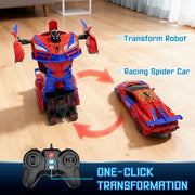 Qumcou Spider-Themed Toys for Boys 3-8,1:16 Transforming Remote Control Car | Easy 2.4GHz Controls, One-Button Transforming RC Cars.Shining Red Blue Light,360° Spins for Indoor Play.Fun Gift for Boys