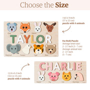 Zuzu Puzzle Personalized Name Puzzle for Toddlers 1-3 | Safari, Farm & 12 Themes | Handmade Wooden Montessori Toy, Keepsake Nursery Decor & Perfect 1st Birthday Gift for Boy Girl