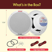 Pyle 6.5 Inch Dual Marine Speakers - 2 Way Waterproof and Weather Resistant Outdoor Stereo Sound System with 400 Watt Power, Polypropylene Cone and Butyl Rubber Surround - 1 Pair - PLMR605W(White)