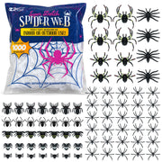 1000 sqft Spider Webs Halloween Decorations with 77 Fake Spiders | Super Stretch Cobwebs for Halloween Indoor and Outdoor Decor