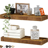 QEEIG Bathroom Floating Shelves for Wall (Brown, Set of 2, 15.7") | 16 inch Small Shelf Over Toilet for Farmhouse Home Decor, Rustic Plant Display, Towels Organizer (008-40BN)