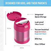 THERMOS FUNTAINER Kids Food Jar with Spoon, 10oz, Pink | Kid-Friendly Stainless Steel Insulated Food Container, Keeps Food Hot or Cold Longer for School & Play, BPA Free