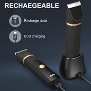 OLOV Electric Body Hair Trimmer - Groin Trimmer for Men - Bikini Trimmer Women - Wet/Dry Shaver Groomer, Replaceable Ceramic Blade Heads, USB Recharge Dock, Waterproof Hygiene Razor,Black