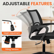 NEO CHAIR Office Computer Chair Ergonomic Mid-Back Mesh Desk Chair, Black | Breathable Mesh Back with Lumbar Support, Height Adjustment, Smooth Rolling Casters for Home Office, Study or Gaming Setup