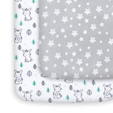 Pack and Play Sheets, 2 Pack Mini Crib Sheets, Stretchy Playard Fitted Sheet, Compatible with Graco Pack n Play, Soft and Breathable Material, Stars & Bunny