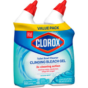 Clorox Toilet Bowl Cleaner Clinging Bleach Gel, Kills 99.9% of Bacteria and Viruses, Ocean Mist, 24 Fl Oz, Pack of 2