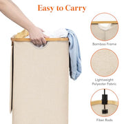 Lifewit 105L Large Laundry Basket with Lid, Removable Bags, Beige | Foldable Laundry Hamper with Bamboo Handles, Tall Laundry Bin, Dirty Clothes Hamper for Laundry Room, Bedroom, Bathroom, Dorm
