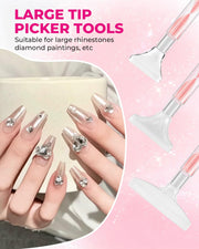 Rhinestone Picker Tool Kit: 2Pcs Rhinestone Picker Handle, Dual-Ended Rhinestones Applicator Dotting Pen with 12 Upgraded Plastic Replacement Tips, Clay, Bedazzling Tools for Nail Art Craft (Pink)
