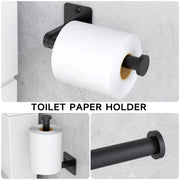 KLJKPA Black Bathroom Accessories Set, 4-Piece Bathroom Hardware Set | 24 inch Towel Bar, Towel Racks for Bathroom, Robe Towel Hooks, Toilet Paper Holder Wall Mounted