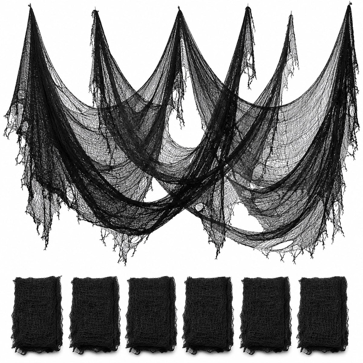 ZeeDix 6 Pack Black Halloween Creepy Cloth 30 × 75 Inch - Halloween Cheesecloth Decoration Spooky Scary Gauze Black Cheese Cloth for Party Supplies Outdoor Yard Home Wall Doorway