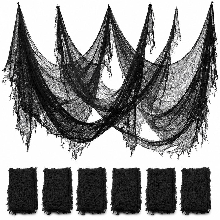 ZeeDix 6 Pack Black Halloween Creepy Cloth 30 × 75 Inch - Halloween Cheesecloth Decoration Spooky Scary Gauze Black Cheese Cloth for Party Supplies Outdoor Yard Home Wall Doorway