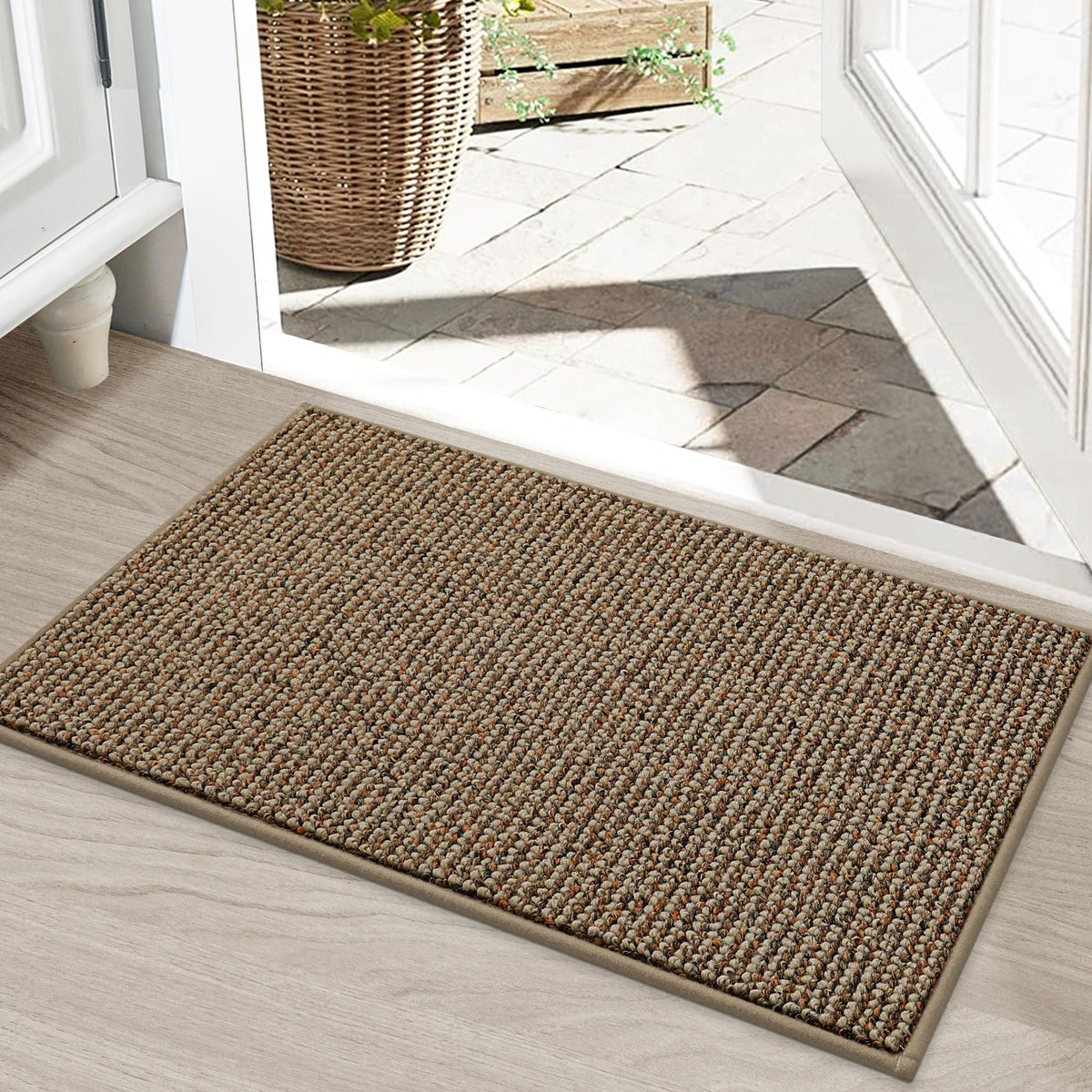 BEQHAUSE Dirt Trapper Door Mat 20" x 32", Non-Slip Washable Doormats, Beige | Entrance Mat Dirt Resistant and Absorbent Welcome Mat, Low Profile Floor Mats for Front Back Door and Entryway