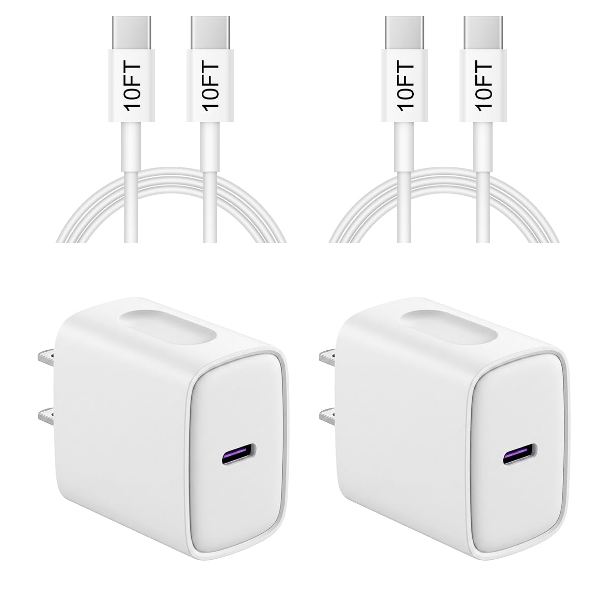 iPhone 18 17 16 15 Charger Fast Charging 10FT - 20W USB C Charger Block | Type C Charger Fast Charging with 10FT Extra Long USB C to C Cable for iPhone 18 17 16 15 Pro Max, Duo, iPad (White)