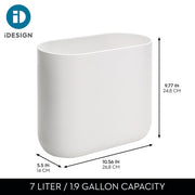 iDesign Small Slim Plastic Bathroom Trash Can, White | Bedroom, Office, Desk, Dorm