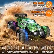 Remote Control Car All-Terrain 1:18 Rc Car with LED Lights 2 Batteries | 2WD Rc Truck, 50Min Play, 2.4GHz, 20KM/H Sturdy Off Road Remote Control Truck Toys for Boys Girls, Christmas Birthday Gift