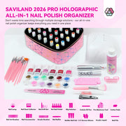 SAVILAND PU Leather Nail Polish Organizer Bag for Nail Tech, Pink | Holds 30 Bottles & Nail Lamp, Waterproof, Double-Layer, Adjustable Divider, Nail Organizers and Storage for Home and Travel