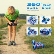 Zalneo Remote Control Stunt Car 4WD 360° Flip Double‑Sided RC Cars, LED Light Bar, USB‑C Modular Battery, 2.4 GHz Outdoor Beach Toy for Boys 6‑12 Years Old, Birthday & Christmas Kids Gift, Blue