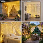 HXWEIYE 300LED Fairy Curtain Lights, 9.8x9.8Ft USB, Remote, 8 Modes & Timer | Dimmable, Christmas String Hanging Lights for Bedroom, Wedding Backdrop and Indoor Wall Decor, Warm White