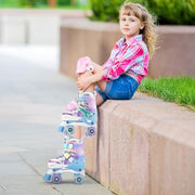 NEMONE Mermaid Adjustable Light up Roller Skates for Girls Boys | 4 Size Purple Blue Roller Skates for Toddlers, Beginner Kids Butterfly Roller Skates Indoor Outdoor