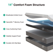 Novilla Bliss Mattress Queen Size, 14 Inch Gel Queen Memory Foam Mattress | Cooling Comfort & Pressure Relieving, Target Zoned Support for Back Pain Relief, CertiPUR US Certified Foams