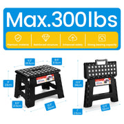 ACSTEP Folding Step Stool 9 Inch, Non-Slip Foldable Stools for Kids, Black | Heavy Duty Collapsible Foot Stool, Lightweight, Holds 300 lb for Toddler/Adults Kitchen Bathroom Bedroom Outdoor, with Handle