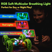 Threeking Remote Control Car Rc Flip Stunt Cars Toys Gifts for Kids Ages 6+ | Upgraded USB-C Modular Batteries 4WD Unique AUTO DEMO RGB Eye-Friendly Lights 360° Flips Double Sided Driving Stunt Car