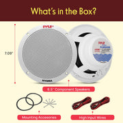 Pyle 6.5 Inch Dual Marine Speakers - 2 Way Waterproof and Weather Resistant Outdoor Stereo Sound System with 400 Watt Power, Polypropylene Cone and Butyl Rubber Surround - 1 Pair - PLMR605W(White)