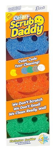 Scrub Daddy Colors Kitchen Sponges - Scratch-Free Dishwashing Sponges & Sponge for Kitchen Sink, Bathroom & Household Cleaning - BPA-Free Polymer Foam (3 Count)