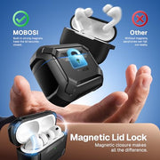 MOBOSI for AirPods Pro 3 Case with Magnetic Lid Lock,Black | Compatible with MagSafe,Military Grade Shockproof Protective Cover with Cleaner Kit& Keychain for iPod Pro 3 Case(2025)
