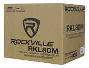 Rockville RKL80MB 8" Black 2-Way Marine Boat LED Speakers Pair | 900W Peak / 200W RMS, 4 Ohm, IP66 Waterproof, Red/Blue Beat-Sync LEDs, 40Hz-20kHz, Includes 16.4 Ft Wire and Grilles