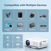NISOO Mini Projector with WiFi and Bluetooth, 1080P Outdoor Movie Projector | 2-way Bluetooth Speaker, WiFi6, 1080P home theater, Compatible with Phone/PC/TV Stick/Roku/PS/DVD/HDMI/USB, Timer shutdown