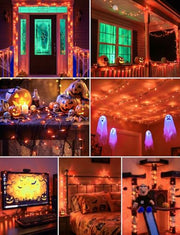 Orange LED Outdoor Halloween Lights, Halloween Decorations, 39 FT 100 LED Mini Lights with 8 Lighting Modes,Connectable String Light Plug in for Garden Patio Party Haunted House Ghost Holiday Decor