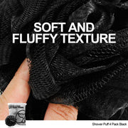 WhaleLife Bath Loofah Sponge for Shower - Body Scrubber 4-Pack Black