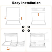 REALINN Under Sink Organizer, L-Shaped 2 Tier Pull Out Cabinet Organizer | Slide Out Under Cabinet Storage, For Kitchen and Bathroom, Metal Under Sink Storage with Sliding Drawer, 50 lbs, White 2 Pack