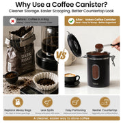Veken Coffee Canister with Window, Airtight Stainless Steel Container, 22OZ | Kitchen Food Storage Pantry Organizers for Beans,Ground,Espresso,Rice,Tea,Sugar,Bar Accessories,Gifts,Lids,Jars, Scoop, Black
