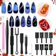 modelones Cat Eye Magnet 15PCS Brown Cat Eye Gel Polish Nail Stuff, Multi-shape Heart Moon Flower Square Effects with Bead-Attracting Nail Art Tool, UV/LED Lamp Required, DIY Halloween Nail Art