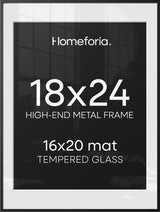 Homeforia 18x24 Black Poster Frame, High-End Metal, 16x20 Mat, Glass
