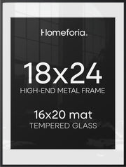 Homeforia 18x24 Black Poster Frame, High-End Metal, 16x20 Mat, Glass