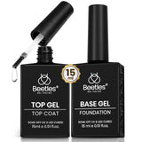 Beetles No Wipe Gel Top Coat and Base Coat Set for Gel Nail Polish | 2Pcs 15ml Super Shiny and Long Lasting Soak Off UV/LED Lamp Nail Art Design Gift